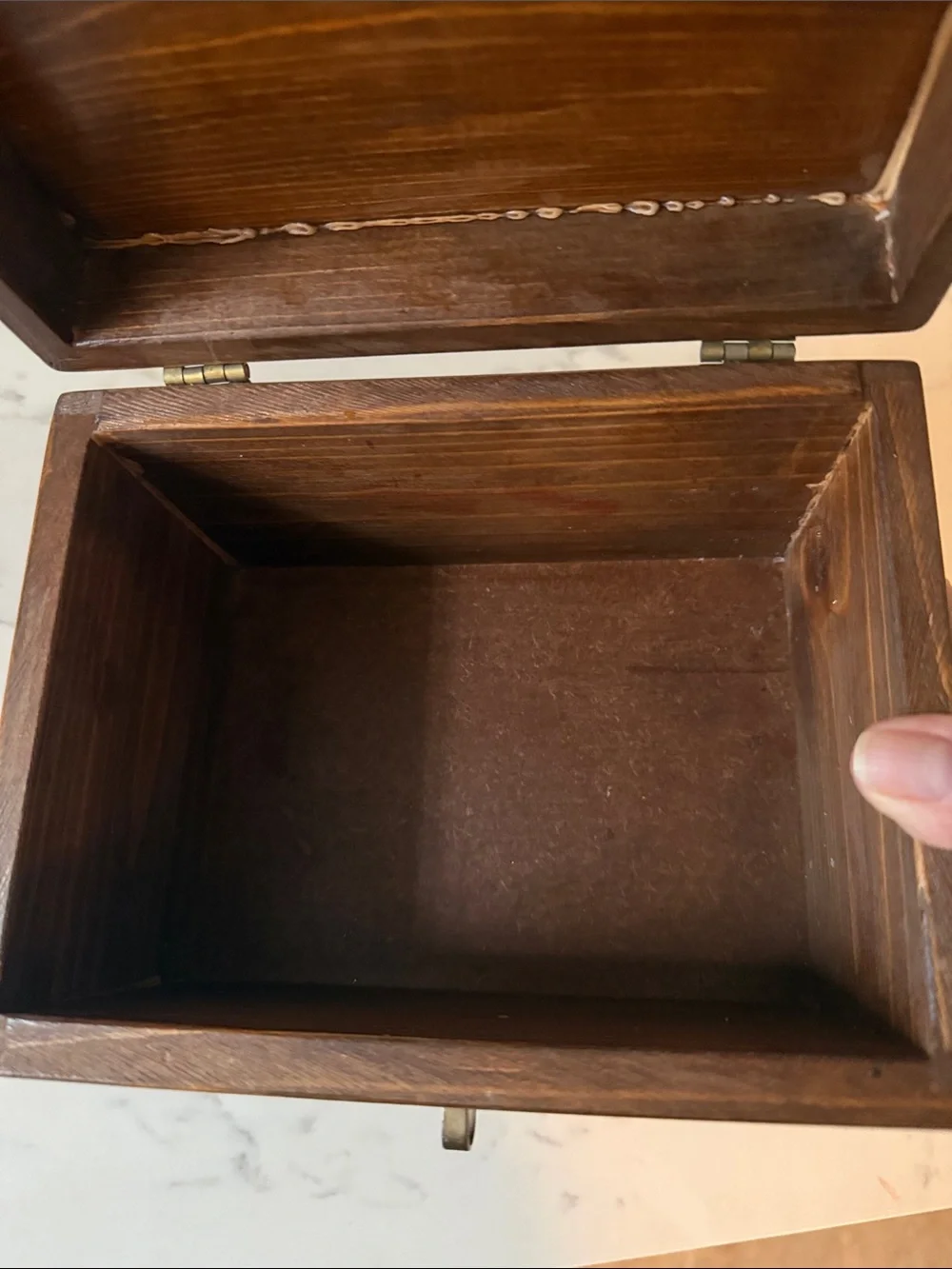 Vintage Wooden Box with Brass Accents and hinged lid